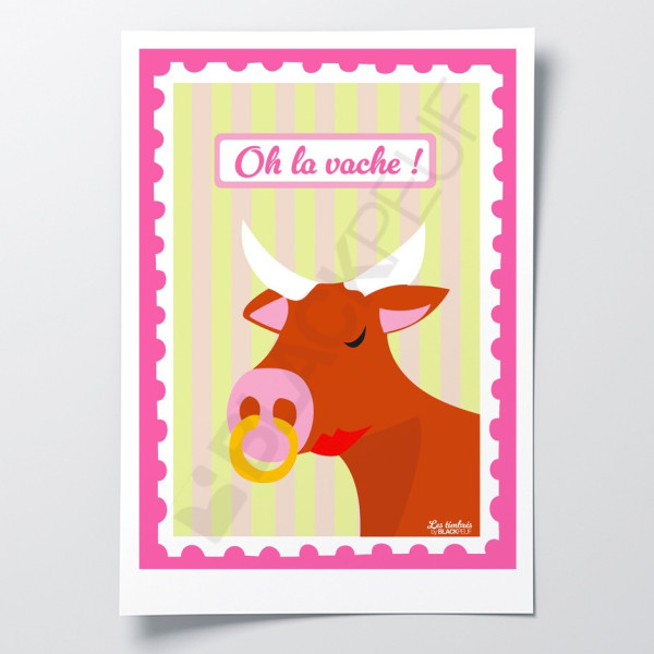 Affiche Les Timbrés Blackpeuf Oh la vache – poster coloré humoristique pour décoration intérieure