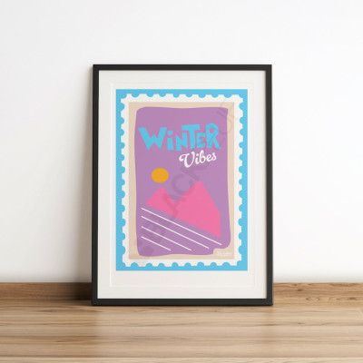 Les Timbrés Blackpeuf Winter Vibes poster featuring ski slopes, mountains and sunshine in shades of pink