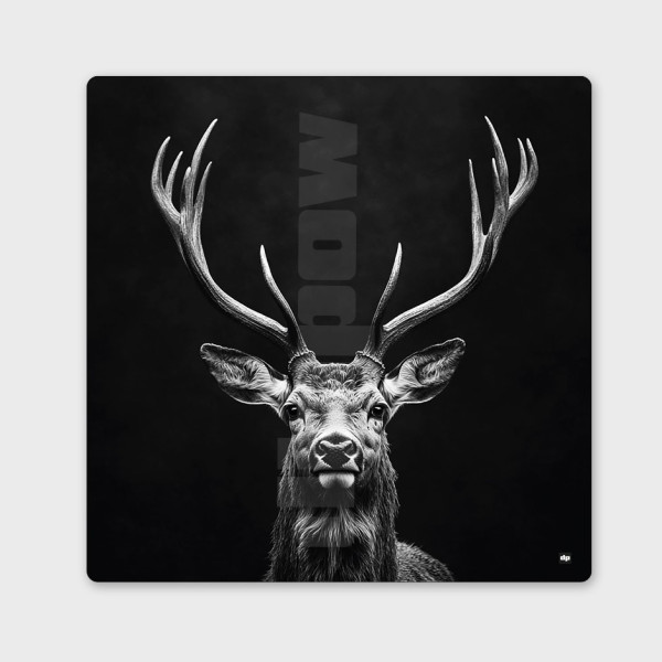 Black and white painting, minimalist photograph, designer wall decoration featuring a stag for modern interiors.