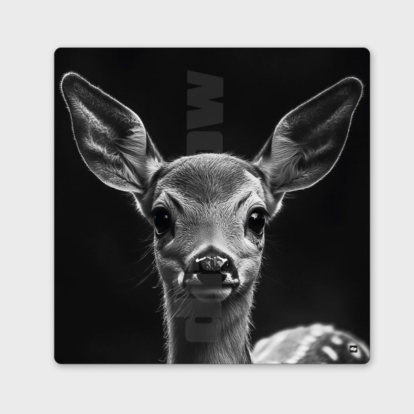 Tableau noir et blanc, photographie minimaliste, décoration murale design d'un petit faon pour intérieur moderne. Bambi.