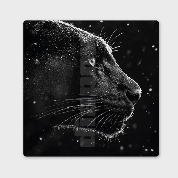 Black and white painting, minimalist photograph, designer wall decoration featuring a black panther for modern interiors.