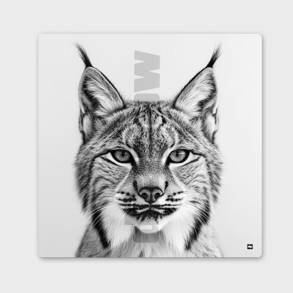 Tableau noir et blanc, photographie minimaliste, décoration murale design d'un lynx pour intérieur moderne.