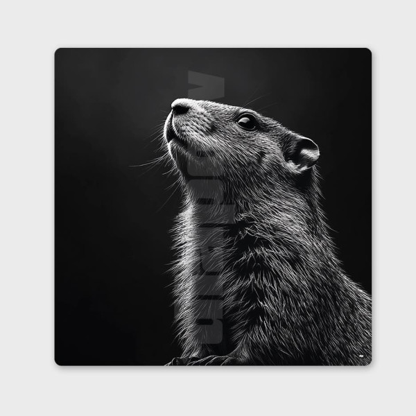 Tableau noir et blanc, photographie minimaliste, décoration murale design d'une marmotte pour intérieur moderne.