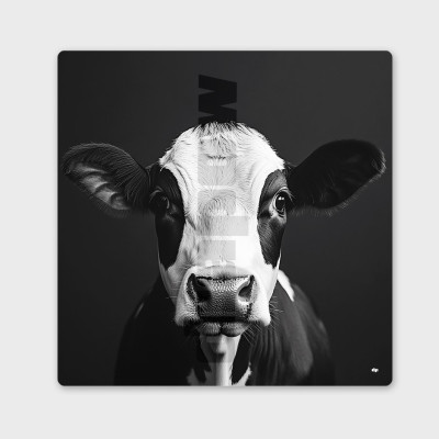 Tableau noir et blanc, photographie minimaliste, décoration murale design d'une vache pour intérieur moderne.