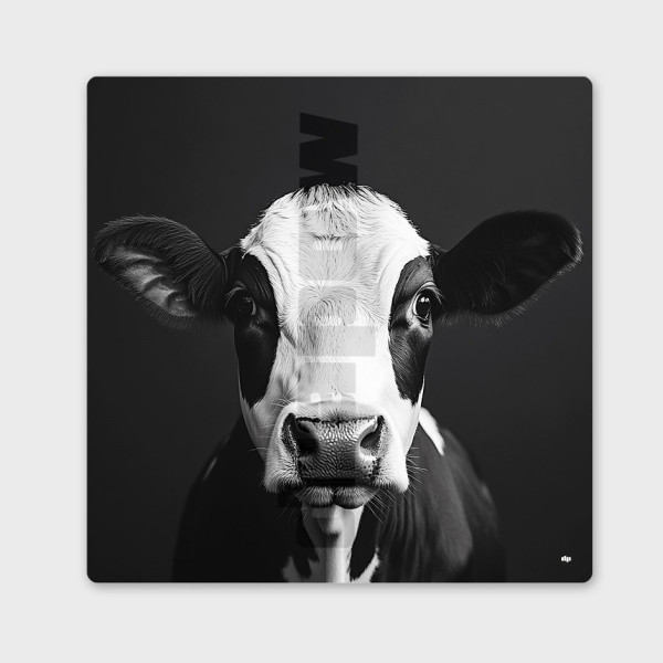 Tableau noir et blanc, photographie minimaliste, décoration murale design d'une vache pour intérieur moderne.