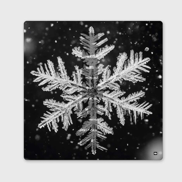 Foto in bianco e nero di un fiocco di neve. Quadro da parete dal design invernale. Decorazione moderna e di design.