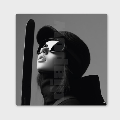 Tableau noir et blanc, photographie minimaliste, décoration murale design d'une skieuse pour intérieur moderne – Diapow
