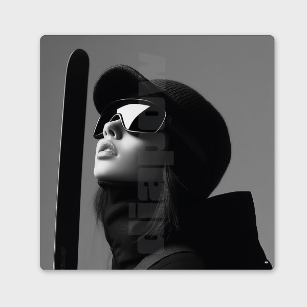 Tableau noir et blanc, photographie minimaliste, décoration murale design d'une skieuse pour intérieur moderne – Diapow