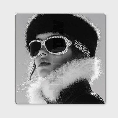 Tableau noir et blanc, photographie minimaliste, décoration murale design d'une skieuse chic pour intérieur moderne – Diapow