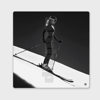 Photo noir et blanc d'une skieuse en pleine descente. Tableau murale design de ski pour décoration intérieure moderne. Photo noir et blanc d'une skieuse en pleine descente. Tableau murale design de ski pour décoration intérieure moderne.