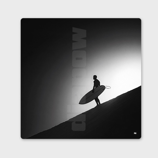 Photo noir et blanc d'un départ au surf. Tableau murale design de surf à la mer pour décoration intérieure moderne.