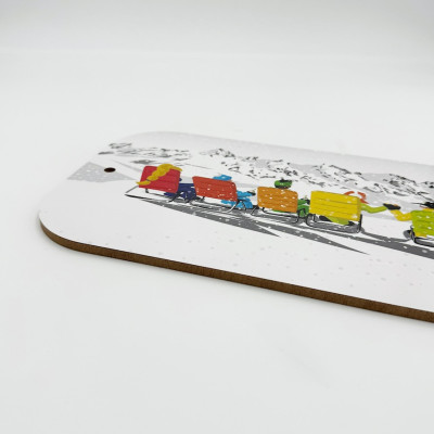 Schneidebrett Blackpeuf mit farbenfroher Illustration von Après-Ski auf Liegestühlen im Schnee Schneidebrett Blackpeuf mit farbenfroher Illustration von Après-Ski auf Liegestühlen im Schnee