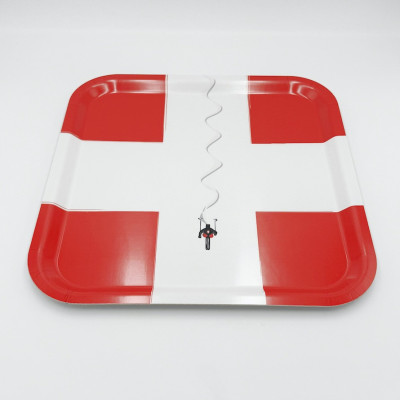 Blackpeuf wooden kitchen tray with colourful illustration of a Savoy flag. Blackpeuf wooden kitchen tray with colourful illustration of a Savoy flag.