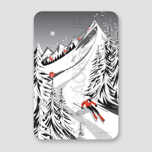 Tableau d'une descente à ski aux noir et blanc, parfait pour une décoration moderne et design.