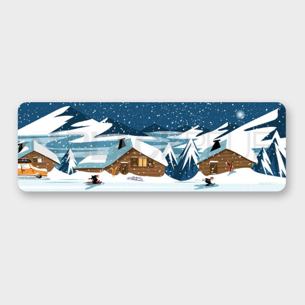 Panorama-Wandbild einer Skistation bei Nacht, mit Sternenhimmel und Wolken, zur Dekoration.