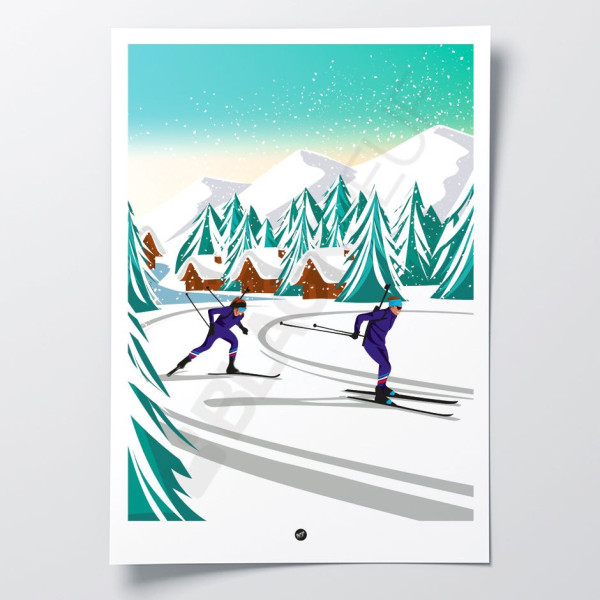 Stef Blackpeuf Biathlon poster in bright, clear colours, perfect for modern, designer décor.