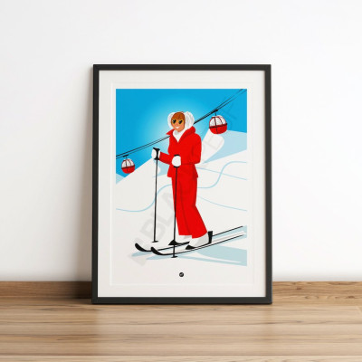Gigi wall poster, Marie-Anne Chazel skiing. Humour star known for red and blue skiing for modern decoration. Gigi wall poster, Marie-Anne Chazel skiing. Humour star known for red and blue skiing for modern decoration.