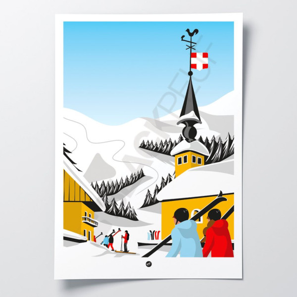 Poster einer Station aus vergangenen Zeiten in leuchtenden, klaren Farben, perfekt für eine moderne Einrichtung im Designerstil.