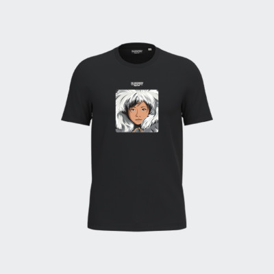 T-shirt Blackpeuf noir unisexe en coton bio – Illustration montagne d'une inuit au ton blanc et gris, imprimé en Savoie T-shirt Blackpeuf noir unisexe en coton bio – Illustration montagne d'une inuit au ton blanc et gris, imprimé en Savoie
