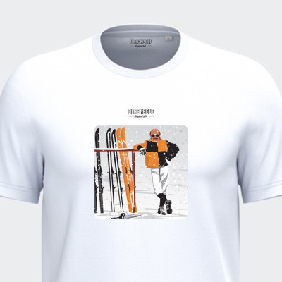 T-shirt Blackpeuf blanc unisexe en coton bio – Illustration montagne de JC Dusse dans les bronzés font du ski, imprimé en Savoie T-shirt Blackpeuf blanc unisexe en coton bio – Illustration montagne de JC Dusse dans les bronzés font du ski, imprimé en Savoie