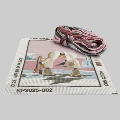 Blackpeuf mountain embroidery kit – couple kissing on pink-toned ice floe Blackpeuf mountain embroidery kit – couple kissing on pink-toned ice floe