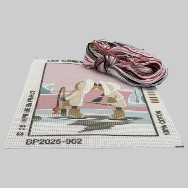 Blackpeuf mountain embroidery kit – couple kissing on pink-toned ice floe