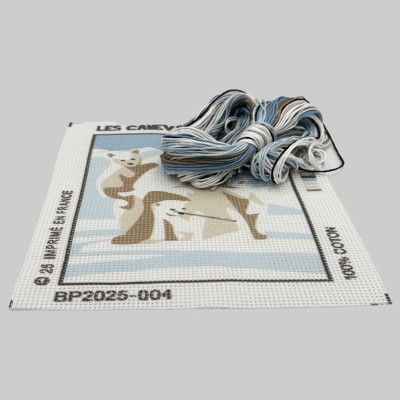 Blackpeuf mountain embroidery kit – polar bear mum with her babies in shades of blue and white Blackpeuf mountain embroidery kit – polar bear mum with her babies in shades of blue and white