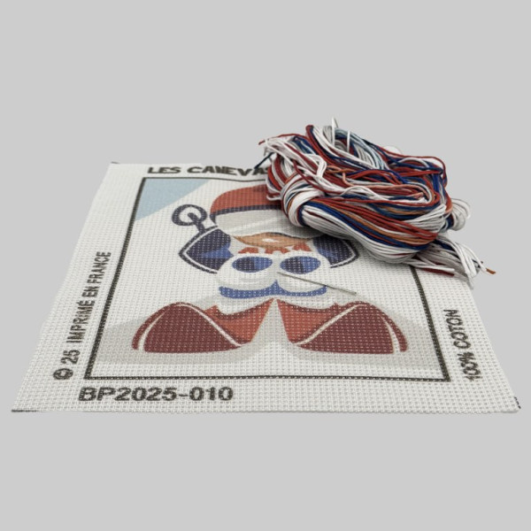 Blackpeuf mountain embroidery kit – skier hurtling down a slope in red and white.