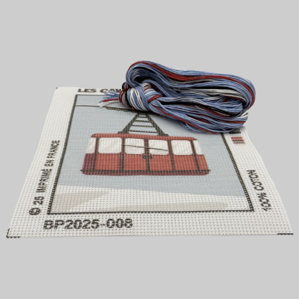 Blackpeuf mountain embroidery kit – red cable car suspended in the mountains while skiing