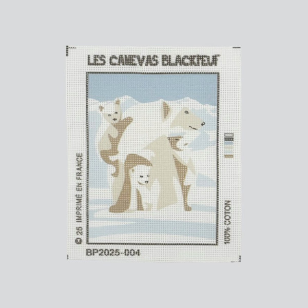 Blackpeuf mountain embroidery kit – polar bear mum with her babies in shades of blue and white