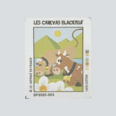 Blackpeuf mountain embroidery kit – field of cows with green, white and brown daisies