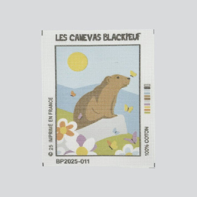 Blackpeuf mountain embroidery kit – encounter with a marmot in a field of flowers and butterflies in light colours