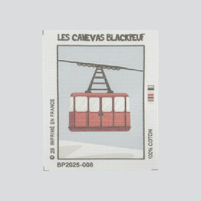 Blackpeuf mountain embroidery kit – red cable car suspended in the mountains while skiing