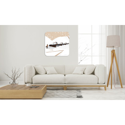 Tableau mural dameuse vs peuf dans la neige pour les pistes de ski blanc et beige pour la décoration. Tableau mural dameuse vs peuf dans la neige pour les pistes de ski blanc et beige pour la décoration.