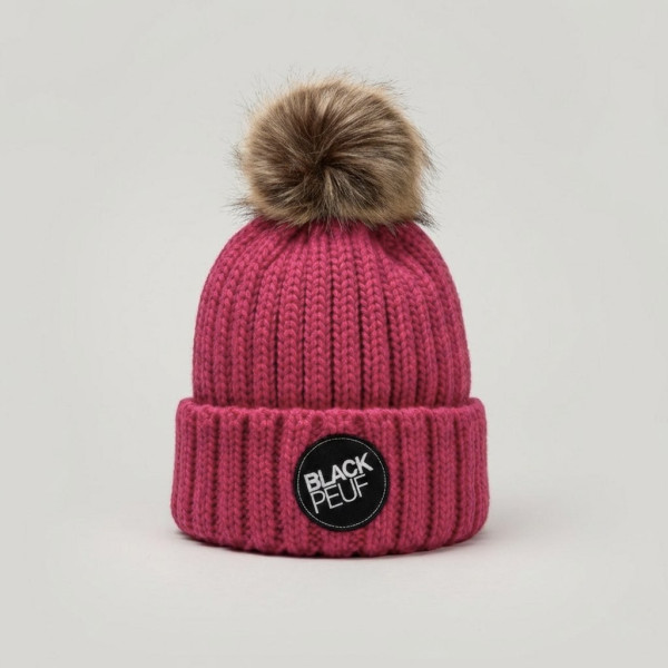 Fuchsiafarbene Mütze mit Bommel „Montagne“ – Bunte Wintermütze | Blackpeuf