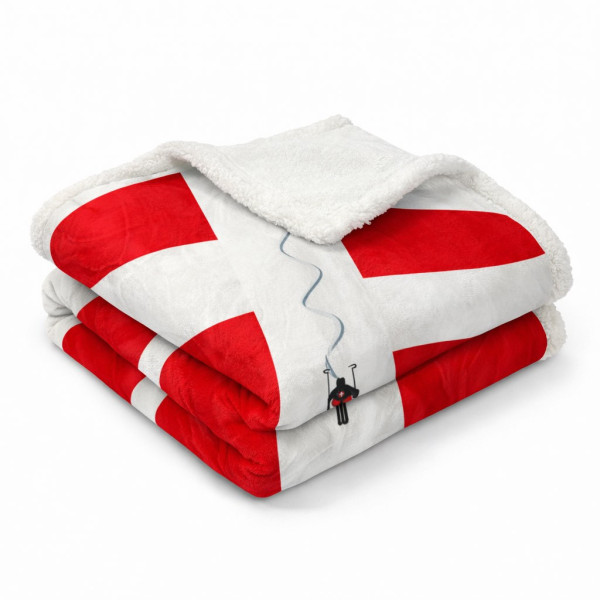 Weiße XL-Kuscheldecke, weich und dick, mit der Savoyer Flagge.