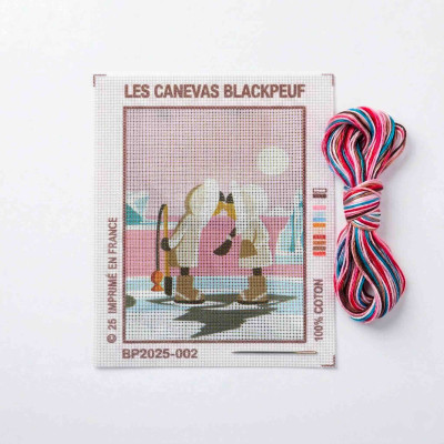 Blackpeuf mountain embroidery kit – couple kissing on pink-toned ice floe
