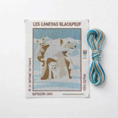 Blackpeuf mountain embroidery kit – polar bear mum with her babies in shades of blue and white