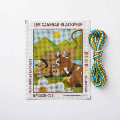 Blackpeuf mountain embroidery kit – field of cows with green, white and brown daisies