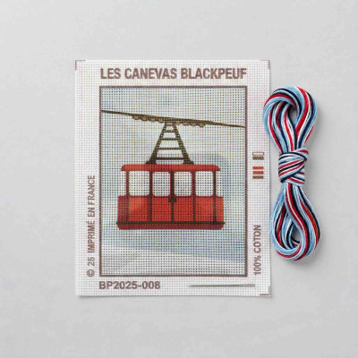 Blackpeuf mountain embroidery kit – red cable car suspended in the mountains while skiing
