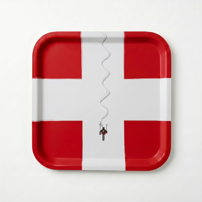 Küchenbrett aus Holz von Blackpeuf mit farbenfroher Illustration einer Savoyer Flagge.