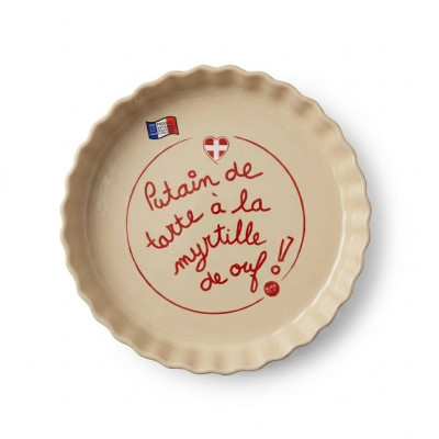 Red ceramic Savoyard pie dish decorated in France