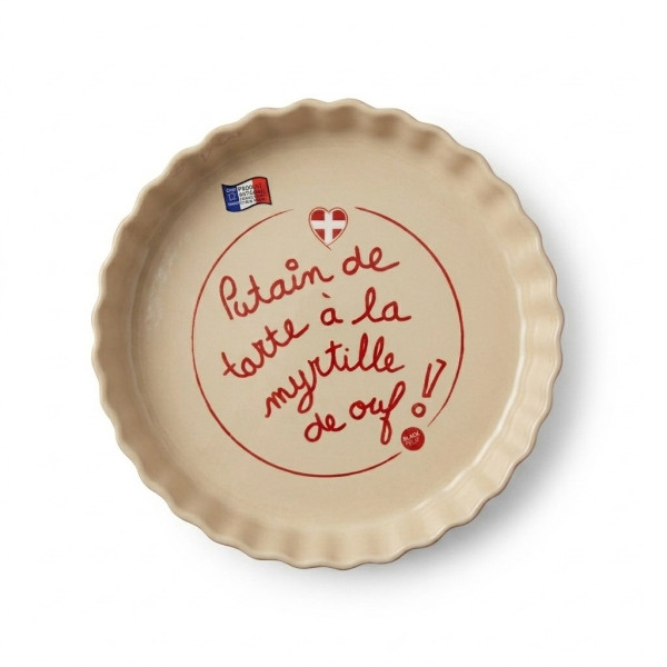 Plat à tarte Savoyard en céramique rouge décoré en France