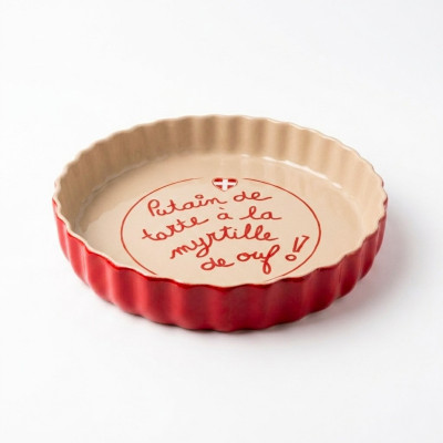 Plat à tarte Savoyard en céramique rouge décoré en France