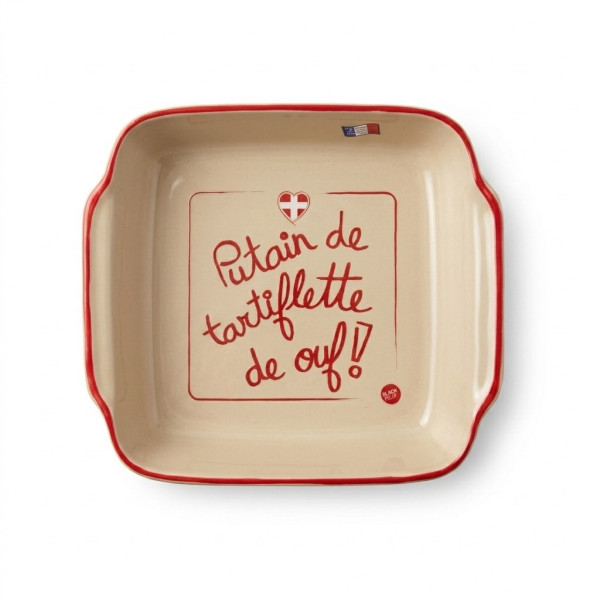 Plat à tartiflette Savoyard en céramique rouge décoré en France