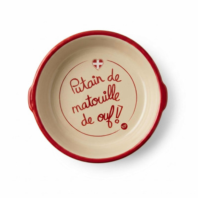 Red ceramic Savoyard matouille dish decorated in France