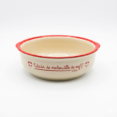 Red ceramic Savoyard matouille dish decorated in France
