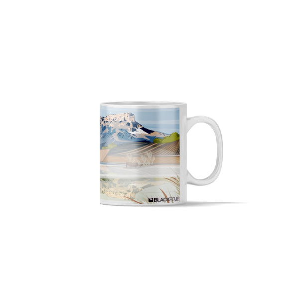 Mug à café avec une illustration représentant le lac de Saint André devant la montagne du Granier.