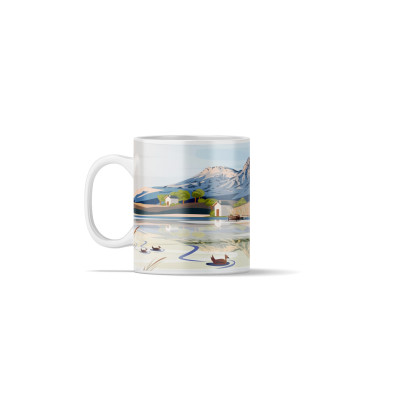 Mug à café avec une illustration représentant le lac de Saint André devant la montagne du Granier.