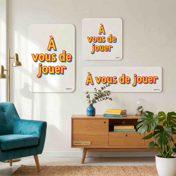 Living room with rectangular, square, and panoramic canvases for personalization.